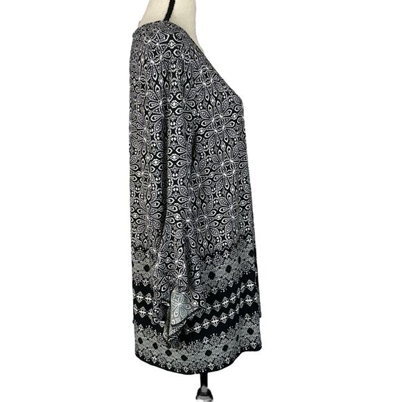 Christopher & Banks X-Large Tunic Top Geometric Long Bell Sleeves Stretch Black - Picture 4 of 9
